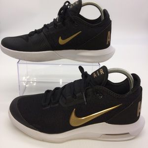 Nike Air Max Wildcard Women’s Tennis Shoe in Black Canvas/White Insole and Gold